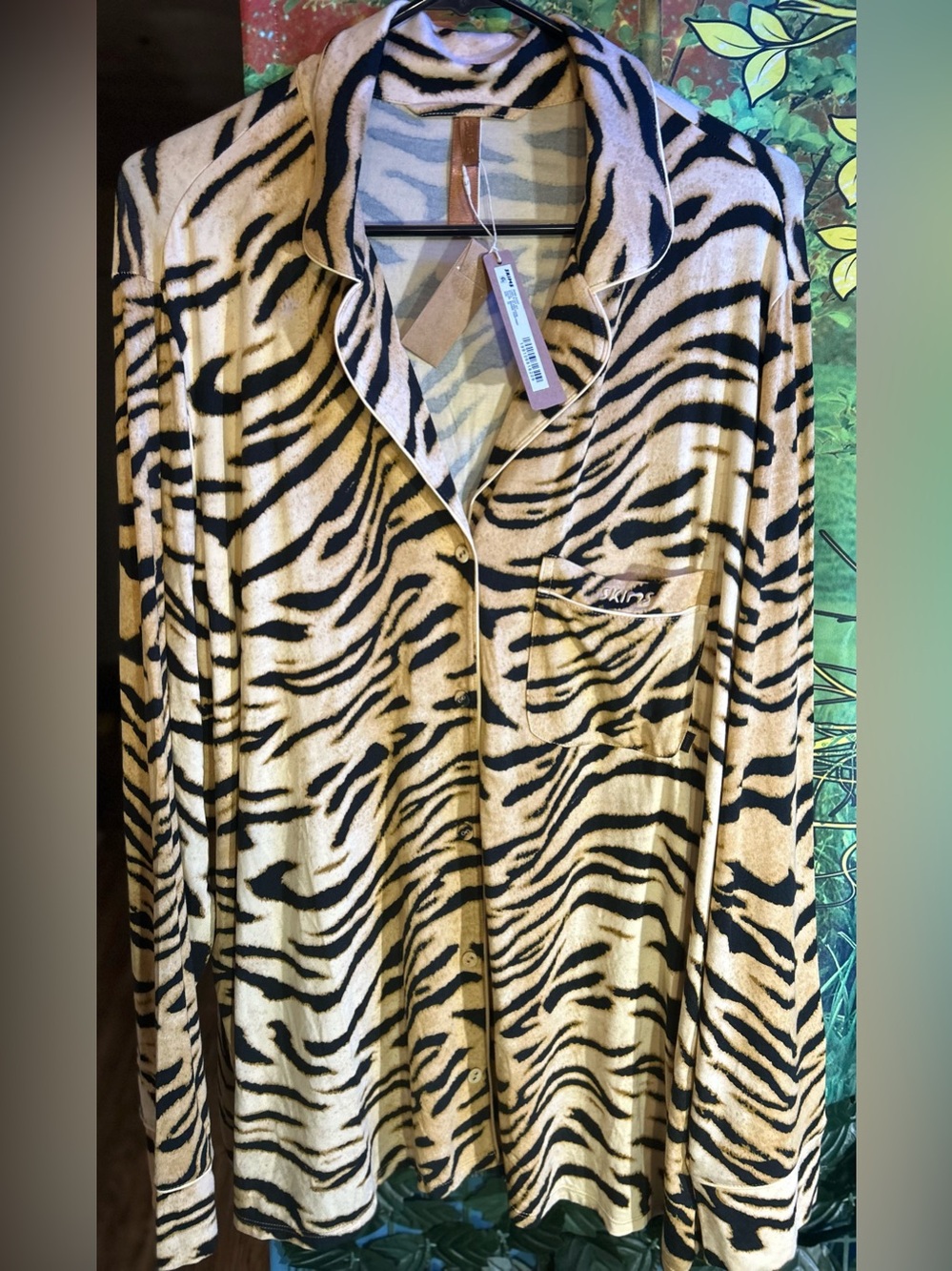 SKIMS Sleep Tiger-Print Long Sleeve Sleep Pajama Top~Bronze Tiger Print NWTs